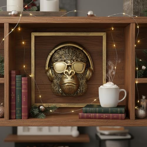 Newinhome Animal Heads Wall Decor (Includes Metal Frame) Resin Animals Sculptures Head Wall Hanging Decoration Gold vintage Wall Sculpture for Living Room Bedroom Office (Gorilla) - Image 6
