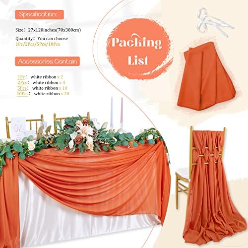 10 Pieces 10Ft Burnt Orange Chiffon Table Runner Boho Wedding Sheer Runners - Image 6