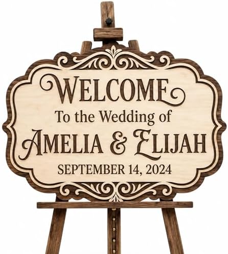 Personalized Romantic Manor Wedding Welcome Sign - Custom 3D Wood Ceremony Entrance & Reception Board for Luxury Mansion, Chapel or Vineyard Venue - Multiple Sizes by AydansUniqueFinds