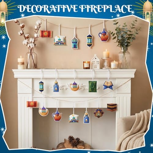 HunnmingRe 24 Pcs Ramadan Tree Ornaments Felt Eid Mubarak Decorations Eid Al Fitr Hanging Ornaments Castle Lantern Star Moon Islamic Kareem Decor for Festival Home Party Supplies - Image 4