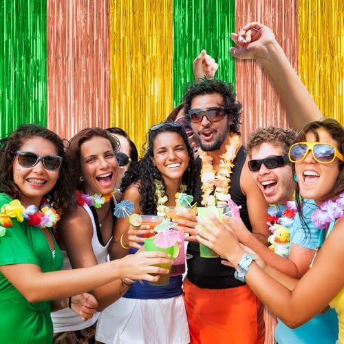 ZATAYE 12 Pack Green Brown Yellow Hawaiian Luau Foil Curtain Decorations - Image 6