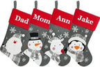 Set of 4, 18" Dia Personalized Gray Christmas Stockings with Embroidery Names, Quality Thick Fleece Material Stockings for Family Decor(Santa Snowman Elk Penguin) by YourBestMemory