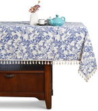 Cotton Vintage Floral Tablecloth Tassel Trim Navy 60x120 - Image 3