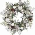 Valery Madelyn 24'' Pre-Lit Christmas Wreath for Front Door with Light, Large Lighted Outdoor Christmas Wreath with Silvery White Xmas Balls & Pinecones for Home Porch Fireplace Window Holiday Decor by ValeryMadelyn