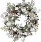 Valery Madelyn 24'' Pre-Lit Christmas Wreath for Front Door with Light, Large Lighted Outdoor Christmas Wreath with Silvery White Xmas Balls & Pinecones for Home Porch Fireplace Window Holiday Decor by ValeryMadelyn