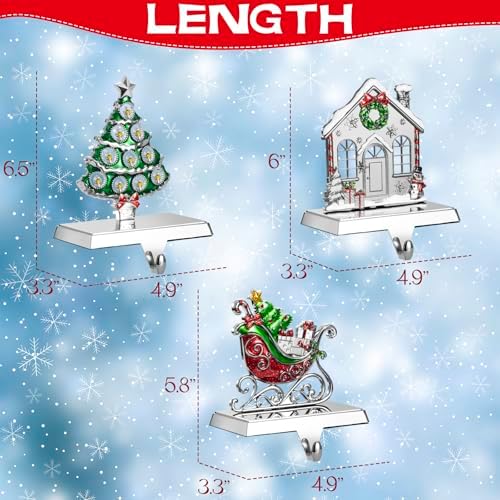 GUOER 3 Pack Christmas Stocking Holder Set for Mantle Christmas Decorations Mantle Fireplace Topper-House, Sleigh and Christmas Tree Hangers Decorative Metal Hanger - Image 2