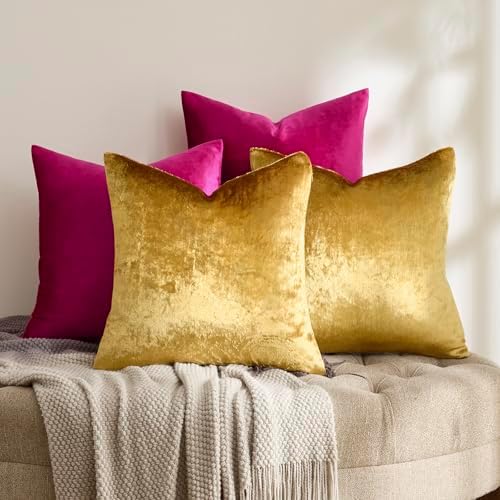 GIGIZAZA Pack of 4 Decorative Velvet Pillow Covers 18x18 Hot Pink Gold - Image 2