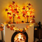 Fall Décor 2 Pack 24 Inch Fall Maple Tree with 48 LEDs Battery Operated Fall Lights with 8 PCS Pumpkin Wooden Hanging Ornaments Artificial Tree for Fall Thanksgiving Home Table Decorations - Image 5