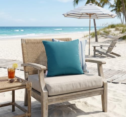 Outdoor/Indoor Sunbrella Throw Pillows Square Set of 2 Pieces 20 inch x 20 inch Spectrum Peacock - Cover Only, Insert Not Included - Image 3
