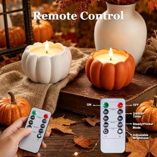 Fall Decor, Fall Decorations for Home - Terracotta Flameless Pumpkin Candle - Image 4