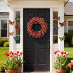26 Inch Spring Wreaths for Front Door, Large Artificial Forsythia Flowers Wreath, Spring Summer Floral Wreath All Season for Home, Wall, Window, Porch, Wedding, Farmhouse Decor (Pink) - Image 2