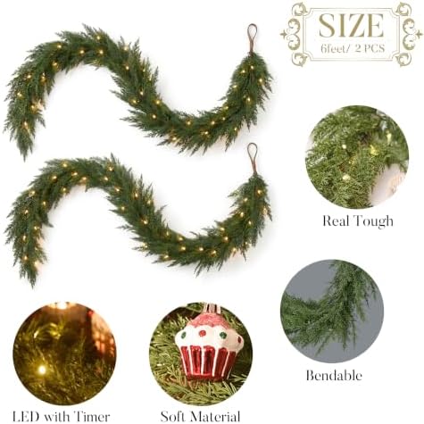 Valery Madelyn 6ft Artificial Norfolk Pine Christmas Garland for Mantle 2PC - Image 3