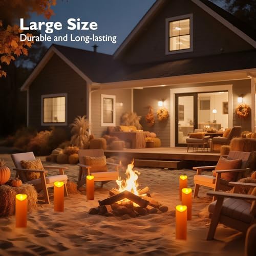 Homemory 4"x12" Halloween Orange Flameless Candles, Fall Candles, Outdoor Waterproof Flameless Candles with Remote and Timers, Battery Operated LED Pillar Candles, Won't Melt Plastic, Set of 2 - Image 6