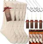 Zubebe 4 Sets 18 in Knitted Christmas Stockings Kit, Metal Stocking Holder and Name Tags Large Knit Xmas Stocking with Marker Pen for Family Holiday Xmas Party Fireplace Mantel Decor by Zubebe