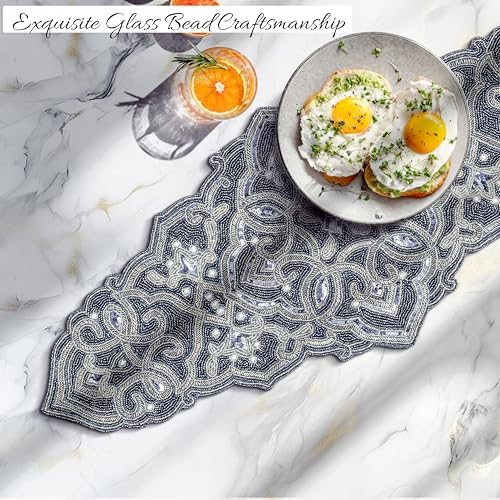 Beaded Table Runner 13 x 36 Inch, Handmade Glass Bead Table Runner for Dining Table, Coffee Table & Console Table, Decorative Table Decor for Wedding, Holiday & Everyday Use - Image 2