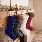 Junkin 4 Pack Tartan Christmas Stockings Navy Blue & White - Image 5