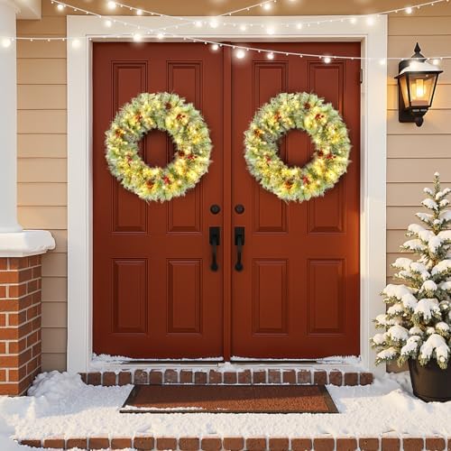 VINGLI 24" Small Christmas Wreath 2 Pack with 100 LED Battery Lights - Image 2