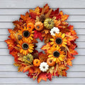 24 Inch Sunflower Fall Wreath for Front Door with Maple Leaves and Pumpkins by Montekin