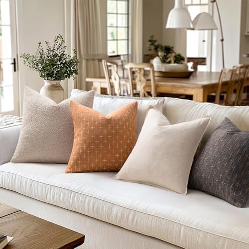 MIULEE Pack of 2 Decorative Burlap Linen Throw Pillow Covers Farmhouse Pillowcases Modern Rustic Woven Textured Cushion Cover for Sofa Couch Bed 20x20 Inch Brick - Image 4