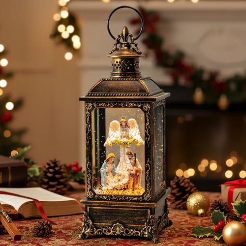 Christmas Snow Globes, Manger Snowflake Ball Nativity Scene, Silent Night Music Water Lantern, USB Powered & Battery, Holiday Decorations Gifts for Family, Children or Friend by MXwcy