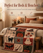 Halloween Tapestry Throw Blanket, Vintage Patchwork Woven Fringe Wall Decor - Image 7
