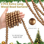 ZenNex 65.6Ft Christmas Wooden Bead Garland 2 Pcs Long Bead String,Deepgold - Image 2