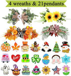 Interchangeable Welcome Sign for Front Door with 4 Seasonal Wreaths 21 Changeable Icons, Farmhouse Rustic Outdoor Welcome Signs Porch, Spring Winter Fall Decorations for Home House Warming Gifts - Image 5