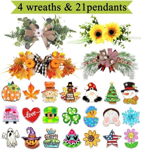 Interchangeable Welcome Sign for Front Door with 4 Seasonal Wreaths 21 Changeable Icons, Farmhouse Rustic Outdoor Welcome Signs Porch, Spring Winter Fall Decorations for Home House Warming Gifts - Image 5