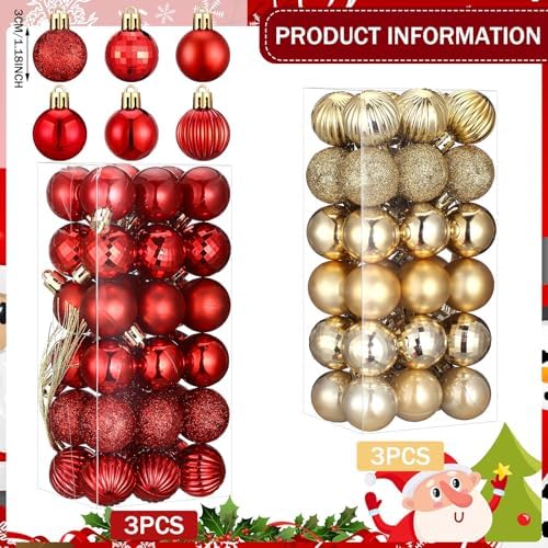 Shappy 216 Pcs Mini Christmas Ball Ornament 1.18 Inch,Red, Gold - Image 2