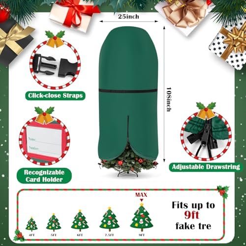 SATINIOR 6 Pcs Christmas Tree Storage Bag Set, Ornament Box, Green, 9 ft - Image 2