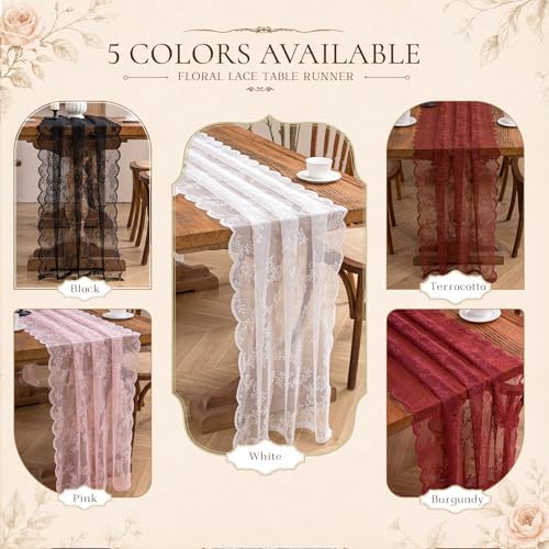 Terracotta Lace Table Runner with Floral Embroidered(3pcs 28”x118”) - Image 5