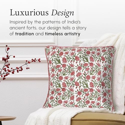 CPC Red Garnet Block Print Throw Pillow Covers 24x24 Inch, Set of 2 - Image 4