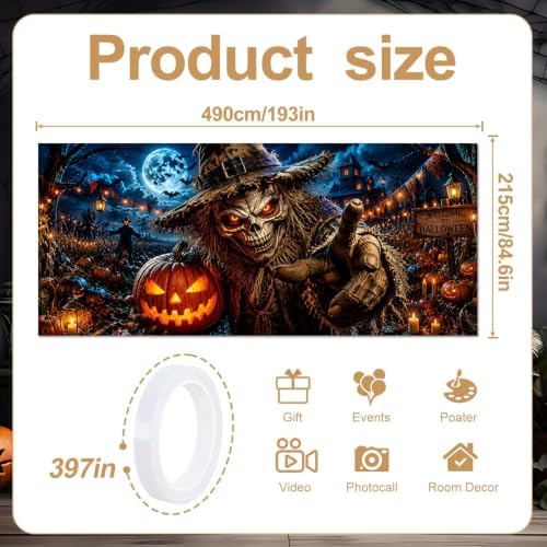 Halloween Garage Door Banner 7x16 FT - Scary Scarecrow Pumpkin Patch Backdrop Cover, Evil Skull Monster Reaching Hand Hanging Decor for Double Car Garage Door Outdoor Yard Haunted House Party - Image 2