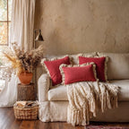 patdrea Vintage Red Linen Throw Pillow Covers,Set of 2,22"x22"-Kubum - Image 4