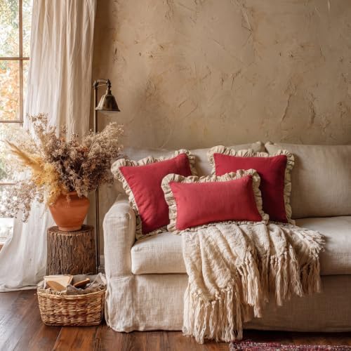 patdrea Vintage Red Linen Throw Pillow Covers,Set of 2,22"x22"-Kubum - Image 4