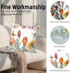 4 Pcs/Set Floral Pillow Covers Pink Flowers Green Leaves Colorful Butterflies Nature Plants Rustic Farmhouse Decor Throw Pillow Covers for Outdoor Home Couch Sofa Bedroom, 26"x26" - Image 2