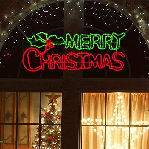 LAMPHOME Large 48"x18" 504 LED Merry Christmas Neon Motif Super-Bright Green and Red LEDs Outdoor Christmas Decoration with UL Standard Adaptor Waterproof for Outdoor Home Party Wall Hanging Holiday - Image 5