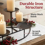 9-Tier Fireplace Candelabra Candle Holder, Modern Geometric Matte Black Metal Candle Stand with Stable Curved Base, 9 Pillar Candle Holder Centerpiece for Mantel, Table, Christmas, Wedding Decor - Image 3