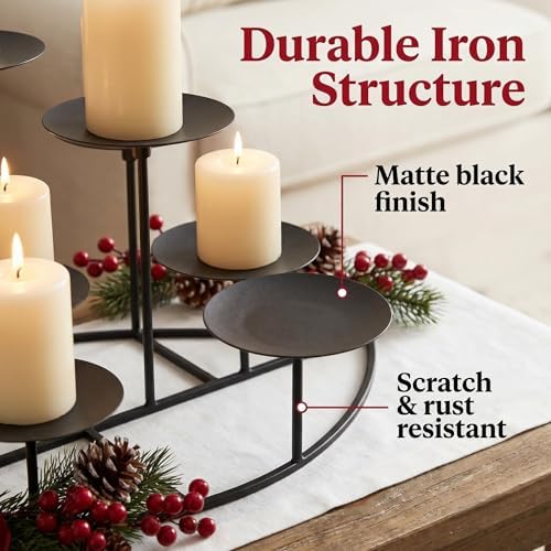 9-Tier Fireplace Candelabra Candle Holder, Modern Geometric Matte Black Metal Candle Stand with Stable Curved Base, 9 Pillar Candle Holder Centerpiece for Mantel, Table, Christmas, Wedding Decor - Image 3