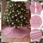 Hollowfly Dusty Pink Velvet Christmas Tree Skirt with Sequin Snowflake 48'' - Image 3