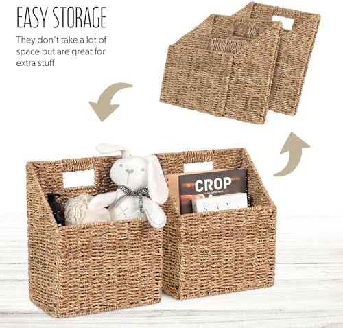 Wicker Hanging Storage Basket (10,5"Lx6,5"Wx13"H), Set of 2 Wall Baskets, Seagrass Baskets, Wall Decor Wicker Basket Hanging for Organizing Files, Mails, Books, Magazine,... - Image 7