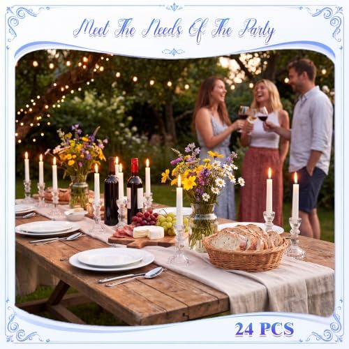 Sieral 24 Pcs Clear Taper Candle Holders 4'' Tall Candlestick Glass Holders Bulk Decorative Striped Design Stand Wedding Stick Holder for Anniversary Party Dining Table Festival Decor - Image 6