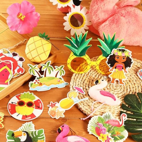 Halfchet 43 Pcs Summer Tree Ornaments Hawaiian Style, Flamingo Tree Topper - Image 4