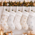 CARAKNOTS White Christmas Stockings 5 Pack, Large Faux Fur Mix Sequin by CARAKNOTS
