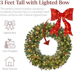 Best Choice Products 36in Pre-Lit Christmas Wreath w/Berries & Pinecones, Large Artificial Indoor/Outdoor Decor for Door, Mantel w/Red Bow, Plug-in - Image 4