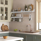 PopiShelves Bathroom Shelves Over Toilet for Wall, Floating Shelves with Storage Basket Paper Holer for Kitchen Living Room, Bedroom & Classroom, Set of 3 (White and Grey) - Image 2