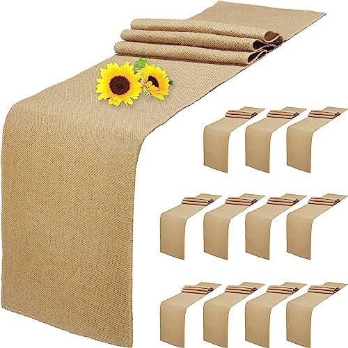 12 Pack Natural Burlap Table Runners,12 x 72 Inch Rustic Jute Table Runner and Placemats Bulk for Western Wedding Table Decorations,Farmhouse Style Party,Holiday,Kitchen Coffee Table Decor Cover by Wlirantim