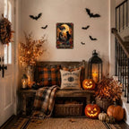 Vintage Metal Tin Sign Halloween Skeleton Woman Black Cat Flower Garden Gothic Wall Art for Home 8×12 Inches with Metal Frame - Image 3