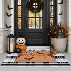 Halloween Welcome Door Mat Combo Set, Skeletal Hand Coco Coir Doormat -3'*5' Black and White Striped Rug, Autumn Front Porch Entryway Decor Floor Mat - Image 3