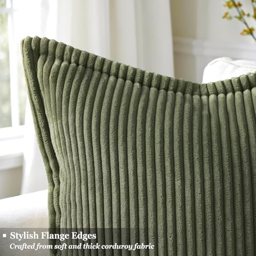 decorUhome Fall Corduroy Olive Green Throw Pillow Covers 24x24 Set of 2 - Image 2